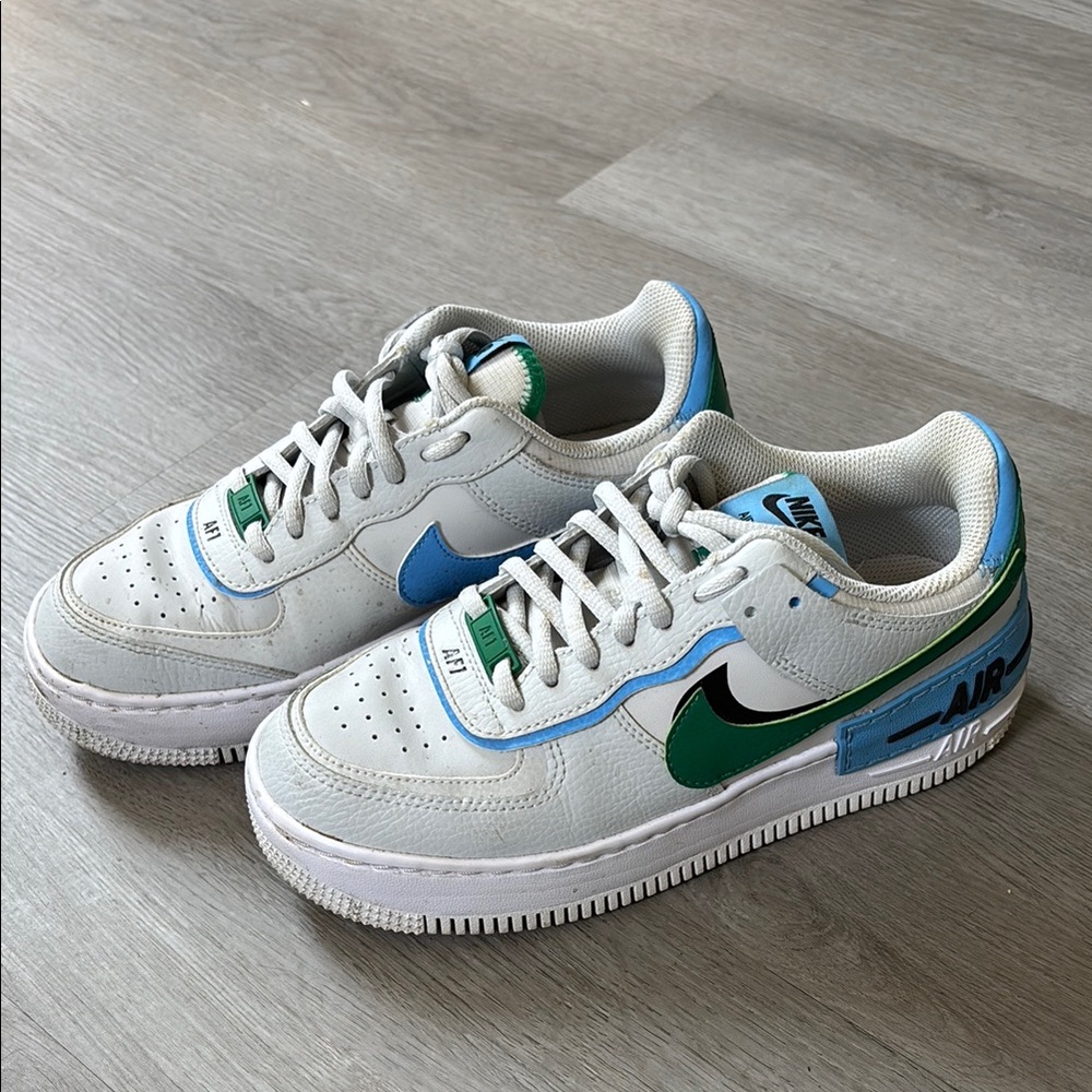 Nike White and Blue Air Force 1 Sneakers